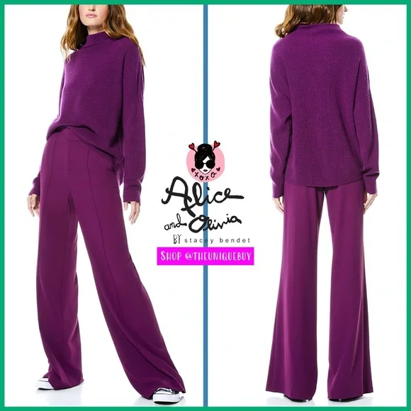 Alice + Olivia Dylan Purple Boysenberry High Waist Wide Leg Pant - Picture 4 of 15